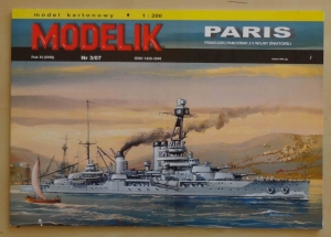Paris, francuski pancernik z II wojny światowej, skala 1:200, Modelik Nr 3/07, model kartonowy