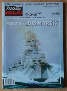 Pancernik "Bismarck", skala 1:300, Mały Modelarz 4-5-6/2005, model kartonowy