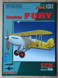 Hawker Fury, skala 1:33, GPM Kartonowe ABC 8'2012, nr kat.326, model kartonowy