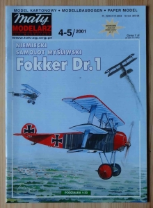 Niemiecki samolot myśliwski Fokker Dr. 1, skala 1:33, Mały Modelarz 4-5/2001, model kartonowy