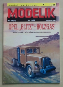 Opel "Blitz" - Holzgas, niemiecki samochód ciężarowy z II wojny światowej, skala 1:25, Modelik Nr 16/09, model kartonowy