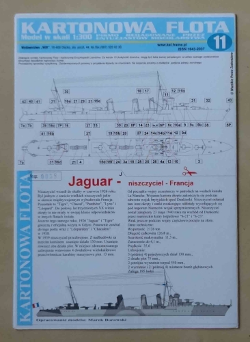 Jaguar, niszczyciel, Francja. Skala 1:300. Kartonowa Flota 11, nr egz. 0058.jpg
