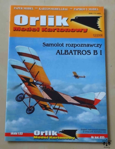 Samolot rozpoznawczy Albatros B I, skala 1:33, Orlik Model Kartonowy 12/2006.jpg