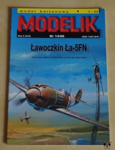 Ławoczkin Ła-5FN, rosyjski samolot myśliwski z II wojny światowej, 1:33, Modelik 14/06, model kartonowy